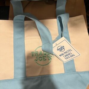 Trader Joe's Pastel Blue and Cream Canvas Tote